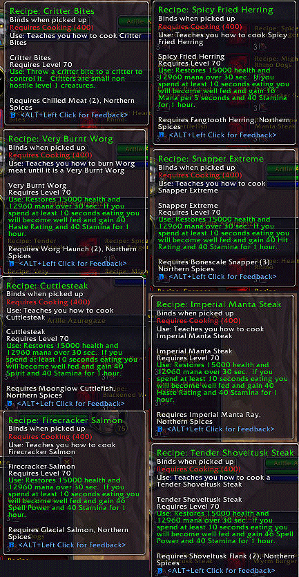 Recipes from daily quests in WotLK